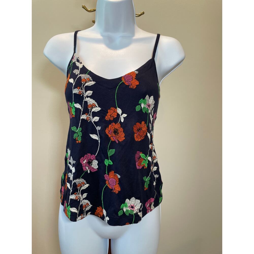 Anthropologie Size XS Navy Blue Embroidered Strappy Top